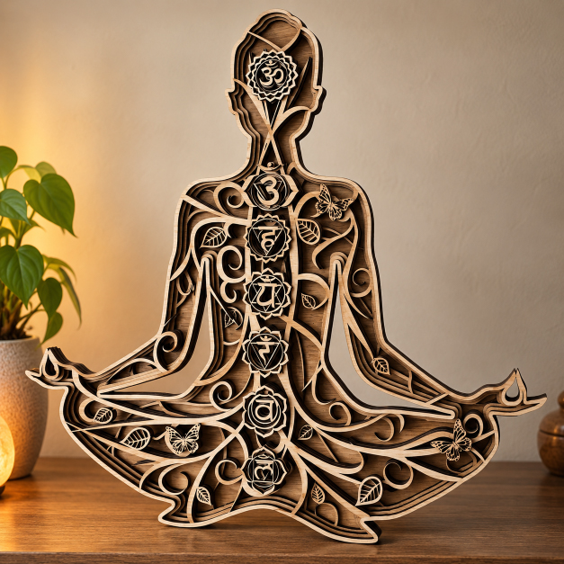 Création en bois multi-strates inspirée des chakras