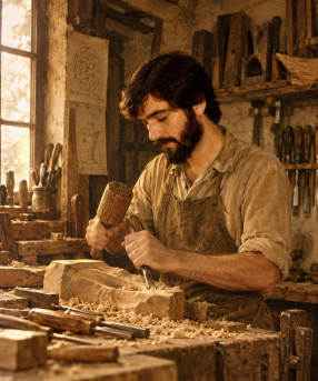 Toulouse 1977 — travail du bois dans l’atelier d’un ami sculpteur